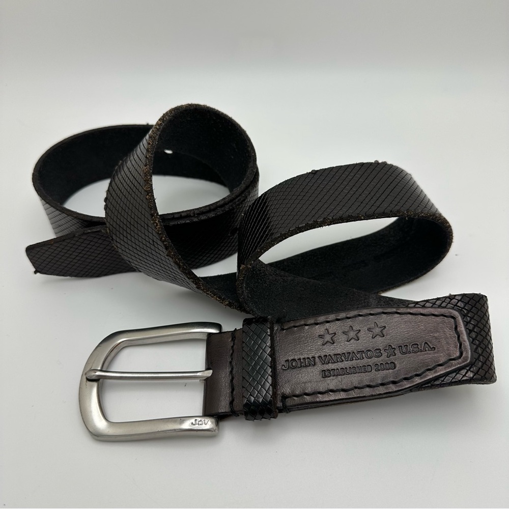 John Varvatos Men’s Dark Brown Textured Leather Belt 38/95